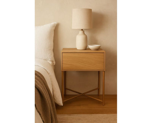 Mesita de noche NÁJERA - Hierro y roble - Mueblia Interiorismo